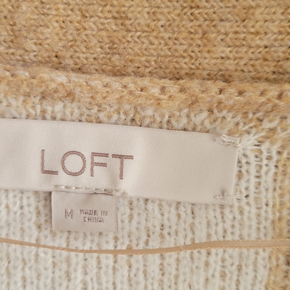 LOFT Women’s Open Front Ribbed Cardigan Beige & White Knit Size M NWT Soft - Picture 6 of 9